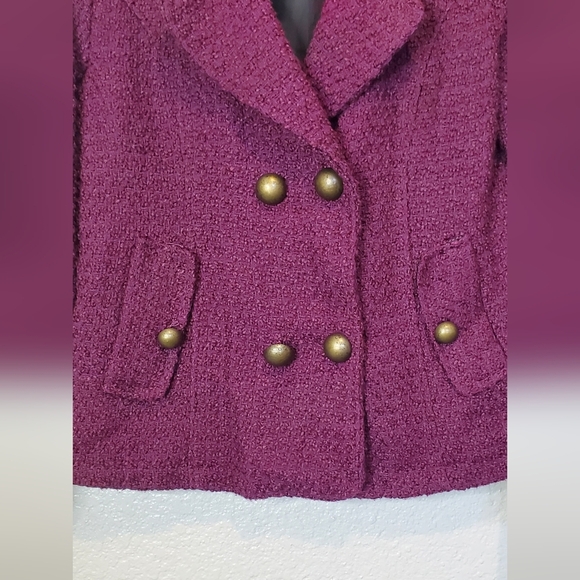 Boy Meets Girl Wool Blend Purple Tweed Double-Breasted Jacket Peacoat Size Small - Picture 3 of 8